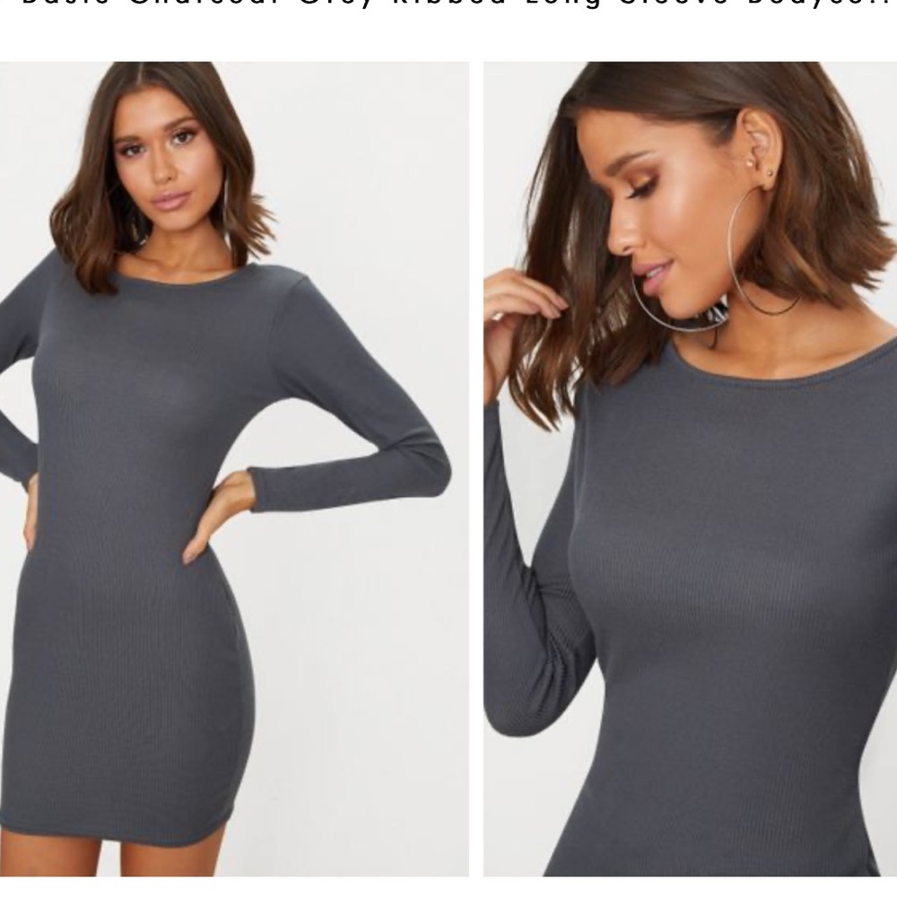 Grey ribbed bodycon dress